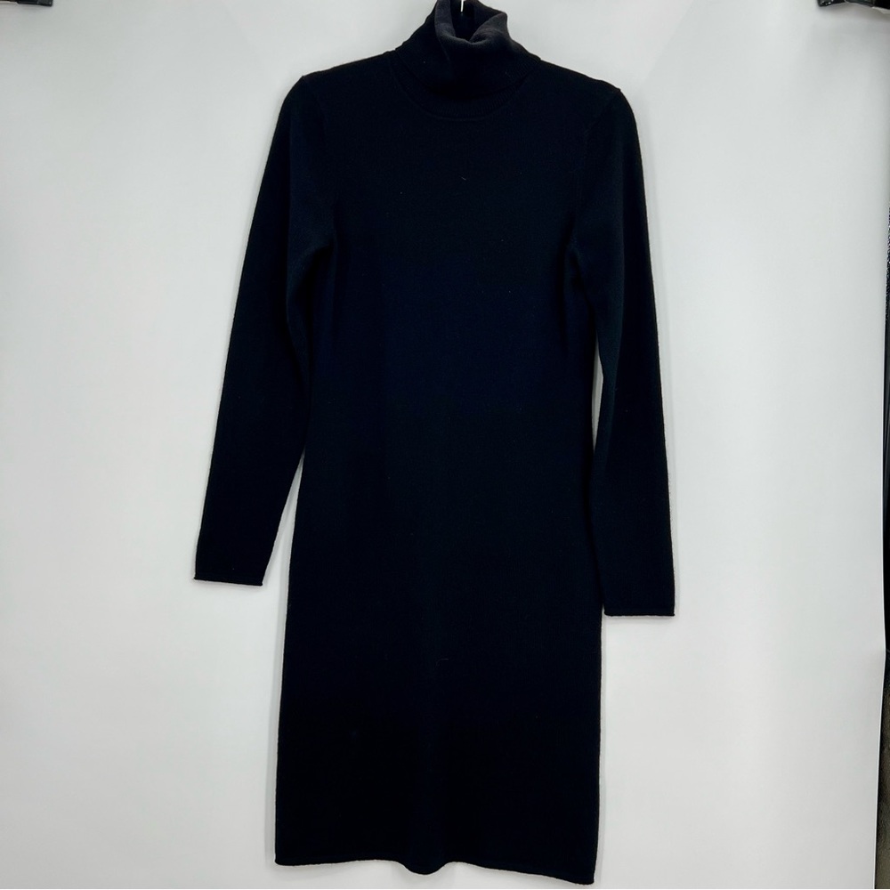 Barrow & Grove Cashmere Yarn Turtleneck Long Sleeve Mini Dress Black Knitted S - Picture 1 of 8